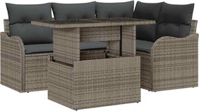 vidaXL Set dining pentru exterior cu pernă 5 pcs Gri Rattan poli