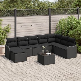 vidaXL Set de canapele pentru grădină cu pernă 9 pcs Negru Rattan poli