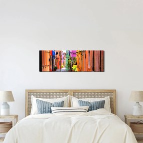 Tablou cu străduță colorata italiană (cu ceas) (90x30 cm)