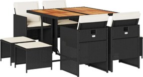 vidaXL Set mobilier de grădină cu perne, 9 piese, negru, poliratan