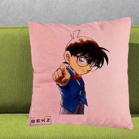 Perna Personalizata Detective Conan Conan Arata, 40x40 cm, Roz, Husa Detasabila, Perna Inclusa, BEKZ®