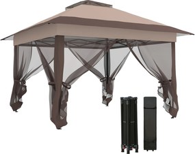 Outsunny Tonnelă pavilion de grădină pop-up pliabilă oțel poliester plase de țânțari + geantă de transport cu roți kaki maro | Aosom Romania