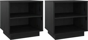 vidaXL Noptiere, 2 buc, negru, 40x34x40 cm, lemn masiv de pin