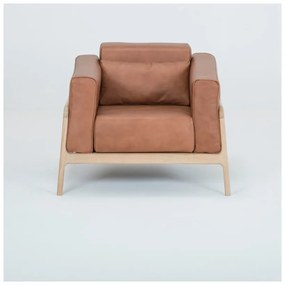 Fotoliu din piele bovină cu structură din lemn masiv de stejar Gazzda Fawn, maro cognac