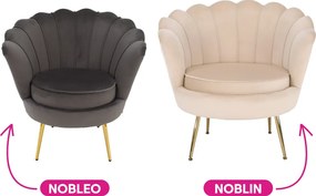 Fotoliu în stil Art-deco, catifea Velvet bej/crom auriu, NOBLIN