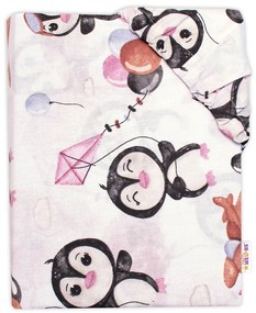 Baby Nellys Cearceaf de bumbac - Pinguinii, alb 140x70
