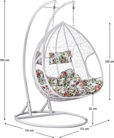 Fotoliu dublu suspendat, alb/model floral, DELIA