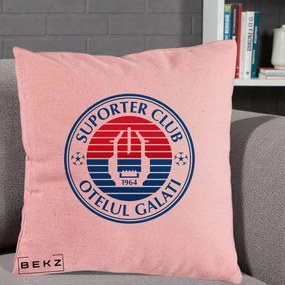 Perna Personalizata Otelul Galati Suporter Club 1964, 40x40 cm, Roz, Husa Detasabila, Perna Inclusa, BEKZ®