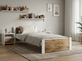 Pat de o persoana IKAROS DOUBLE 90 x 200 cm, stejar artisan/alb Saltele: Cu saltele Coco Maxi 20 cm, Somiera pat: Cu lamele drepte