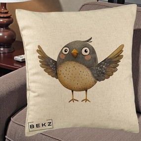 Perna Decorativa Pasare cu Aripi Intinse, 40x40 cm, Bej, Husa Detasabila, Perna Inclusa, BEKZ®