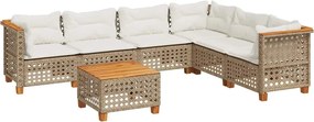vidaXL Set canapele de grădină, 7 piese, cu perne, bej, poliratan