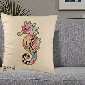 Perna Decorativa Calut de Mare Glitter Tropical, 40x40 cm, Bej, Husa Detasabila, Perna Inclusa, BEKZ®