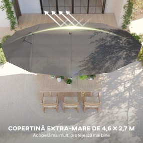 Outsunny Umbrelă Dublă pentru Grădină 455x265x238 cm, Parasolar Mare cu Manivelă Manuală, Rezistentă la Apă, Protecție Solară Gri | Aosom Romania