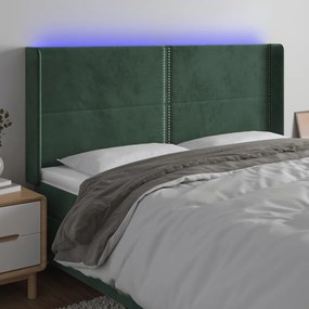 3123971 vidaXL Tăblie de pat cu LED, verde închis, 183x16x118/128 cm, catifea