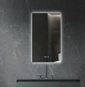 Oglinda baie, Multifuncțională, Iluminare LED 3 culori, Ceas încorporat, Sistem Dezaburire, 60x80 cm