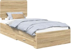 vidaXL Cadru de pat cu sertar Stejar Sonoma 90 x 190 cm Lemn compozit