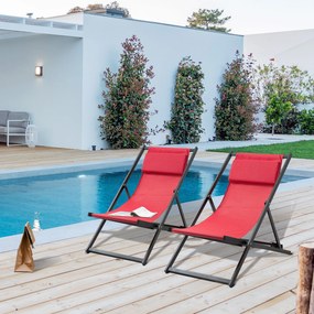 Outsunny Set de 2 Sezlonguri Rabatabile din Aluminiu și Textilene, Design Modern, pentru Terasă și Grădină, Roșu | Aosom Romania