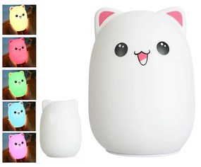 Lampa de noapte din silicon LED pentru copii KITTY 12,5 cm alb