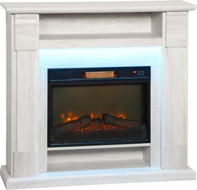 HOMCOM Șemineu Electric 1800W Reglabil cu Flacără 3D, Raft, Timer și Telecomandă, 105x27x97 cm, culoare Lemn | Aosom Romania