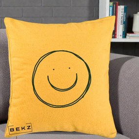 Perna Decorativa Smile Desen Minimalist, 40x40 cm, Galben, Husa Detasabila, Perna Inclusa, BEKZ®