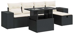 3327926 vidaXL Set mobilier de grădină cu perne, 6 piese, negru, poliratan