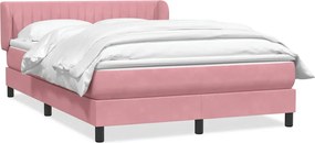 vidaXL Pat box spring cu saltea, roz, 160x210 cm, catifea