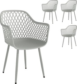 Outsunny Set de 4 Scaune de Grădină Exterioare din PP cu Spătar Diamant Șezut Anti-UV Cotiere și Picioare Metalice Gri | Aosom Romania