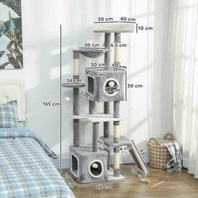 PawHut Arborele pentru Pisici cu Căsuțe, Rampe, Stinghie și 4 Mingi, Gri | Aosom Romania