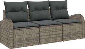 vidaXL Set de canapele pentru grădină cu pernă 3 pcs Gri Rattan poli