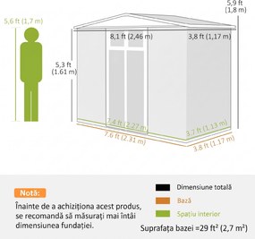 Outsunny Magazie pentru Unelte din Oțel Galvanizat cu 2 Uși, 246x117x180 cm, Gri Deschis | Aosom Romania