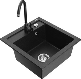 Mexen Vito chiuvetă din granit cu 1 compartiment cu baterie de bucătărie Telma, negru/argintiu metalic - 6503-73-670200-70