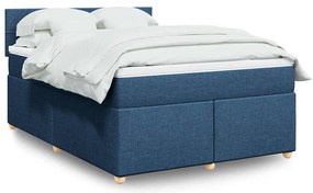 vidaXL Pat box spring cu saltea, albastru, 140x200 cm, textil
