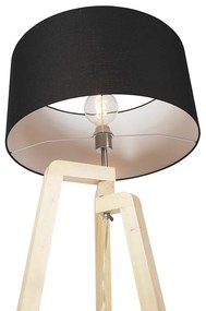 Lampa de podea moderna din lemn cu abajur negru 45 cm - Puros