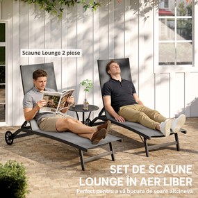 Outsunny Set de 2 Șezlonguri Rabatabile pe 5 Niveluri, Șezlonguri din Aluminiu și Țesătură Respirabilă, 66x165x102 cm, Albastru | Aosom Romania