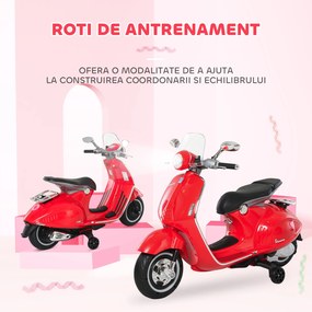 HOMCOM Motocicletă Electrică pentru Copii 3+ Ani, Motocicletă Jucărie din PP și Oțel cu 2 Roți Suplimentare, 108x49x75 cm, Roșie | Aosom Romania