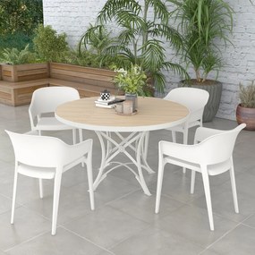 Outsunny Set din 4 Scaune de Grădină, Scaune Stivuibile de Exterior cu Spătar Înalt și Cotiere, 56x54.5x77.5 cm, Alb | Aosom Romania