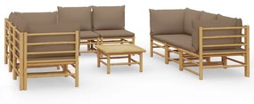 3155123 vidaXL Set mobilier de grădină cu perne gri taupe, 9 piese, bambus