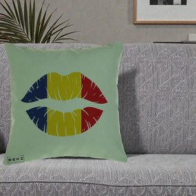 Perna Personalizata Buze Tricolor Romania, 40x40 cm, Verde, Husa Detasabila, Perna Inclusa, BEKZ®