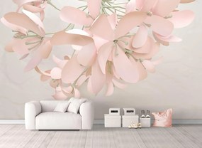 Fototapet 3D, Flori roz pe un fundal alb de perete Art.05352