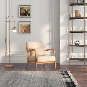 HOMCOM Fotoliu din catifea cu structură din lemn, cu umplutură din arcuri în formă de S și pernă, 61x78x76 cm, Bej | Aosom Romania