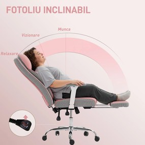 HOMCOM Scaun de birou ergonomic cu brațe reglabile, suport pentru picioare și tetieră, roz | Aosom Romania