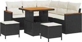 vidaXL Set de canapele pentru grădină cu pernă 8 pcs Negru Rattan poli