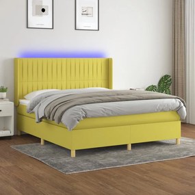 3139060 vidaXL Pat cu arcuri, saltea și LED, verde, 180x200 cm, textil