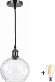 BRILAGI - Lustră LED pe cablu RETRO GLASS 1xE27/60W/230V Ø 25 cm negru/transparent
