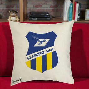 Perna Personalizata CS Aerostar Bacau Fotbal, 40x40 cm, Ecru, Husa Detasabila, Perna Inclusa, BEKZ®