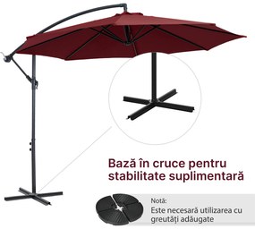 Outsunny Umbrelă Descentralizată pentru Exterior, Roșu Închis, Manivelă, Oțel și Poliester Anti-UV, Φ300x250cm | Aosom Romania