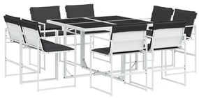 3295108 vidaXL Set mobilier de grădină, 9 piese, cu perne, alb, textilenă