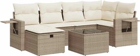 vidaXL Set canapele de grădină, 7 piese, cu perne, bej, poliratan