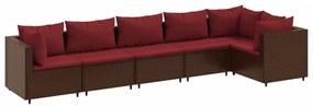 3308109 vidaXL Set mobilier de grădină cu perne, 6 piese, maro, poliratan