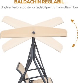 Outsunny Leagăn de grădină cu 3 locuri, copertină, șezut respirabil și cadru din oțel, bej | Aosom Romania
